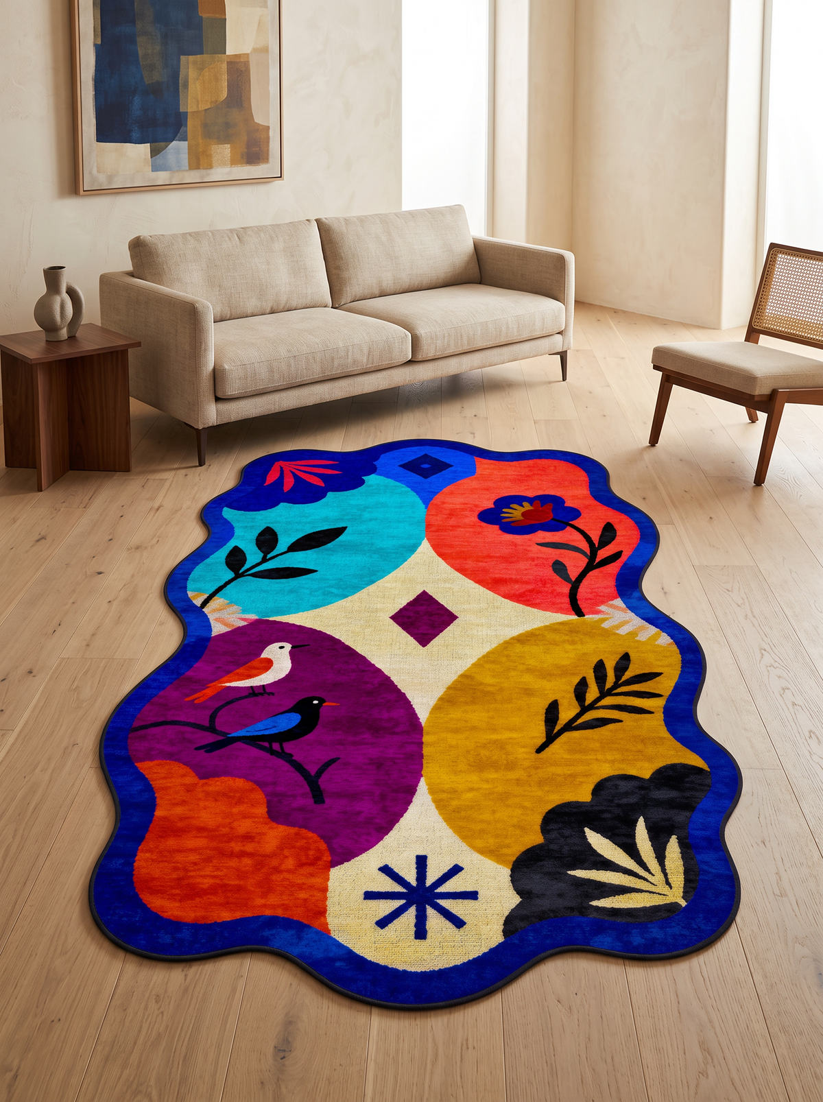 Arte AST066 Asimetrik Kesimli Modern Figürlü Renkli Şönil Halı