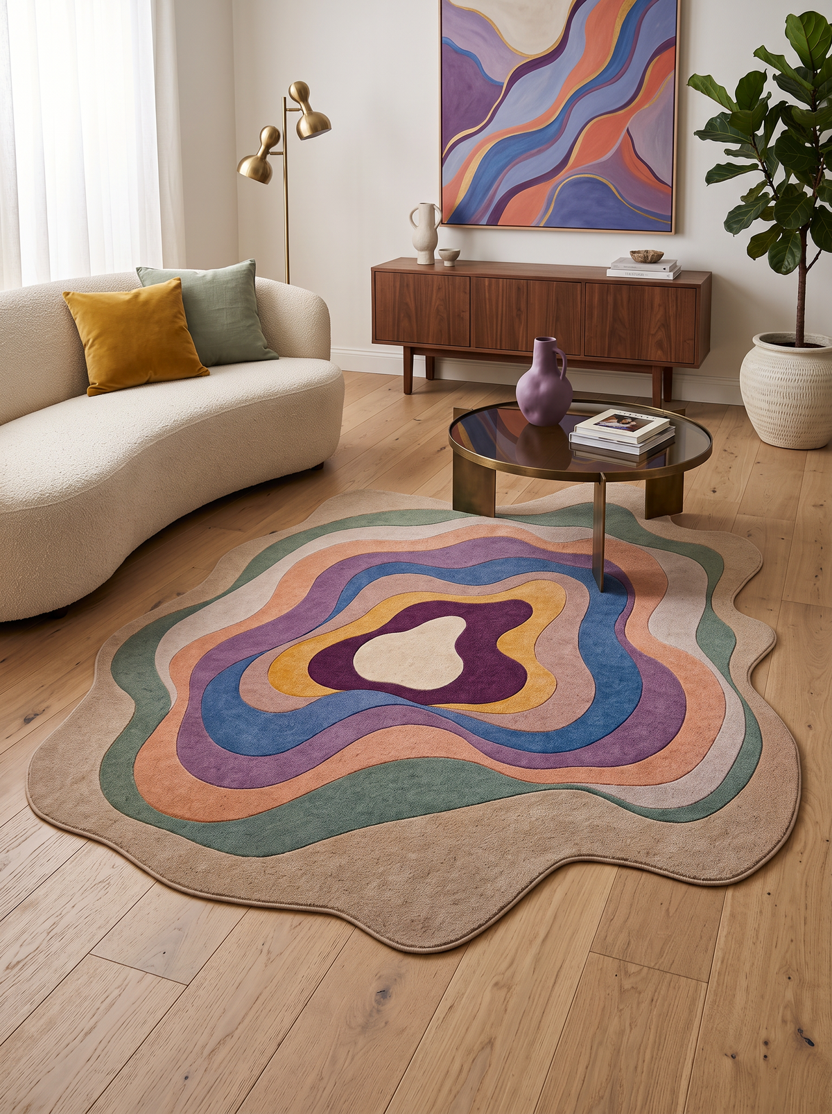 Arte AST058 Asimetrik Kesimli Modern Renkli Şönil Halı