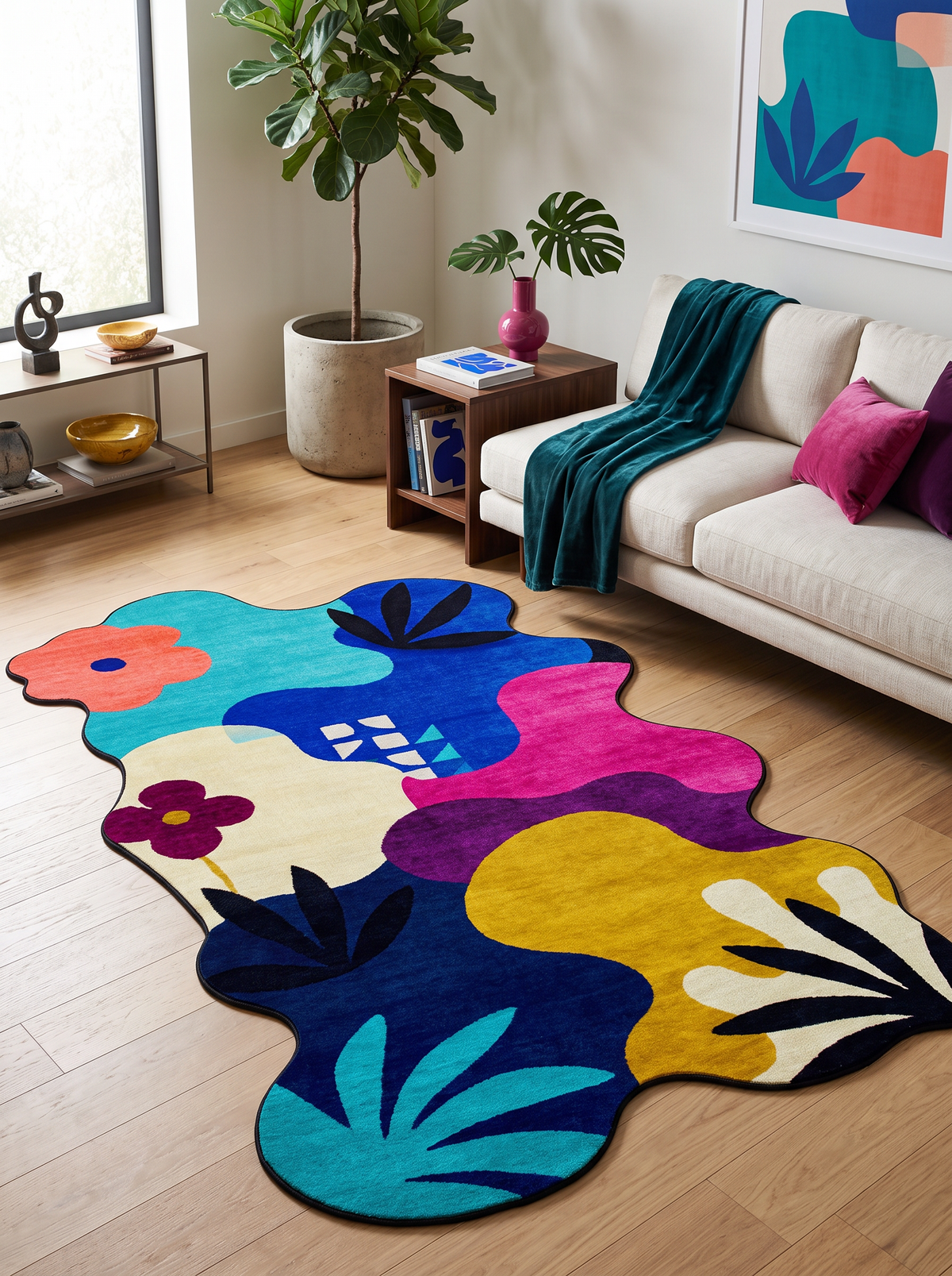 Arte AST062 Asimetrik Kesimli Modern Figürlü Renkli Şönil Halı