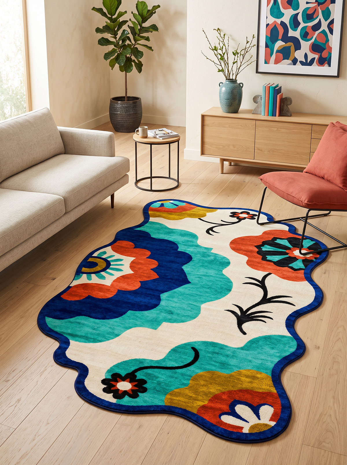 Arte AST060 Asimetrik Kesimli Modern Figürlü Renkli Şönil Halı