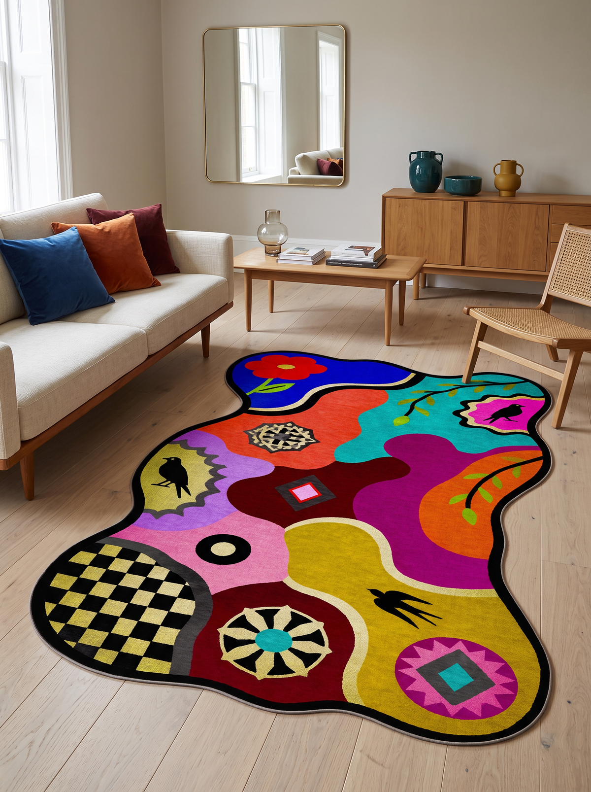 Arte AST065 Asimetrik Kesimli Modern Figürlü Renkli Şönil Halı