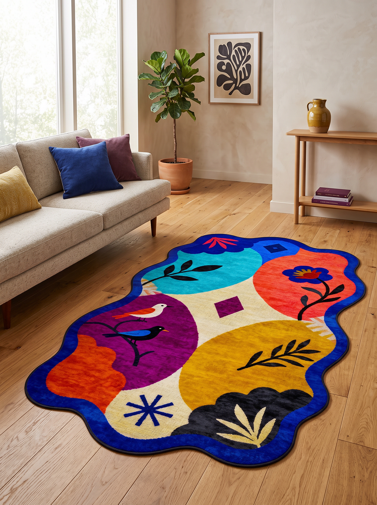 Arte AST066 Asimetrik Kesimli Modern Figürlü Renkli Şönil Halı