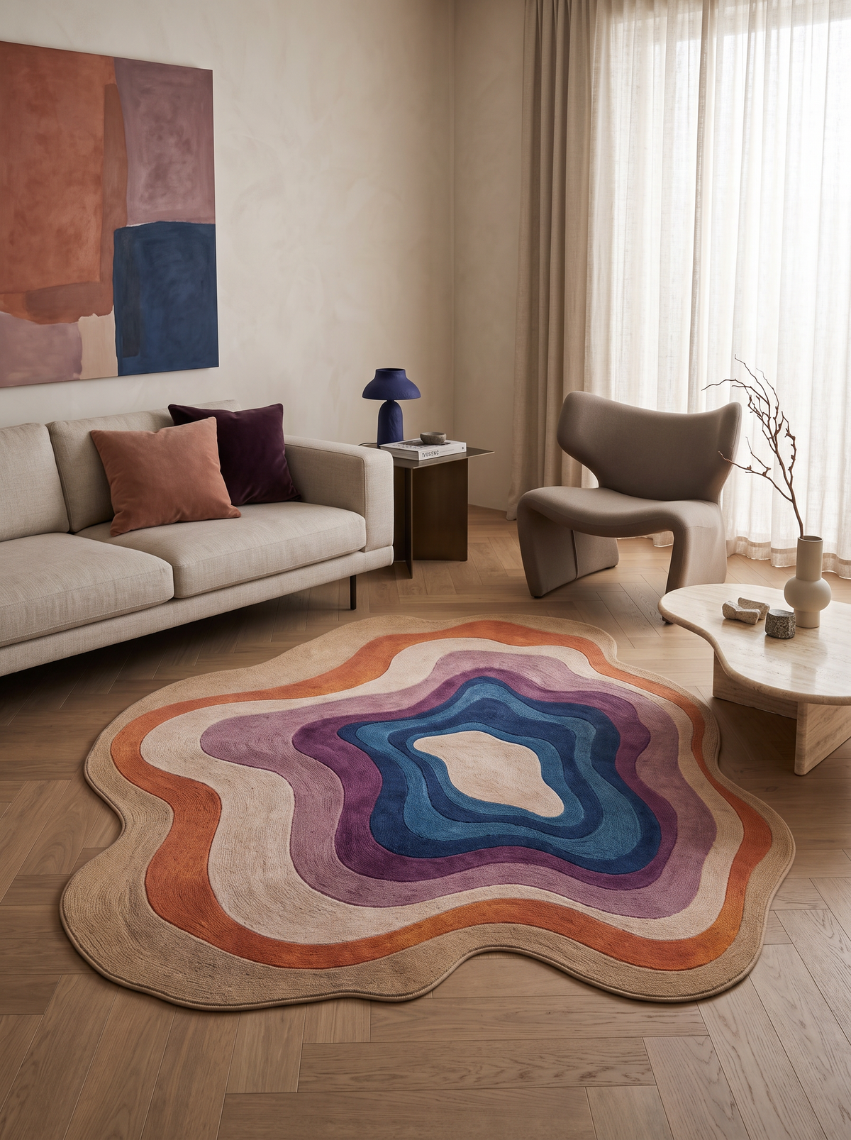 Arte AST056 Asimetrik Kesimli Modern Renkli Şönil Halı