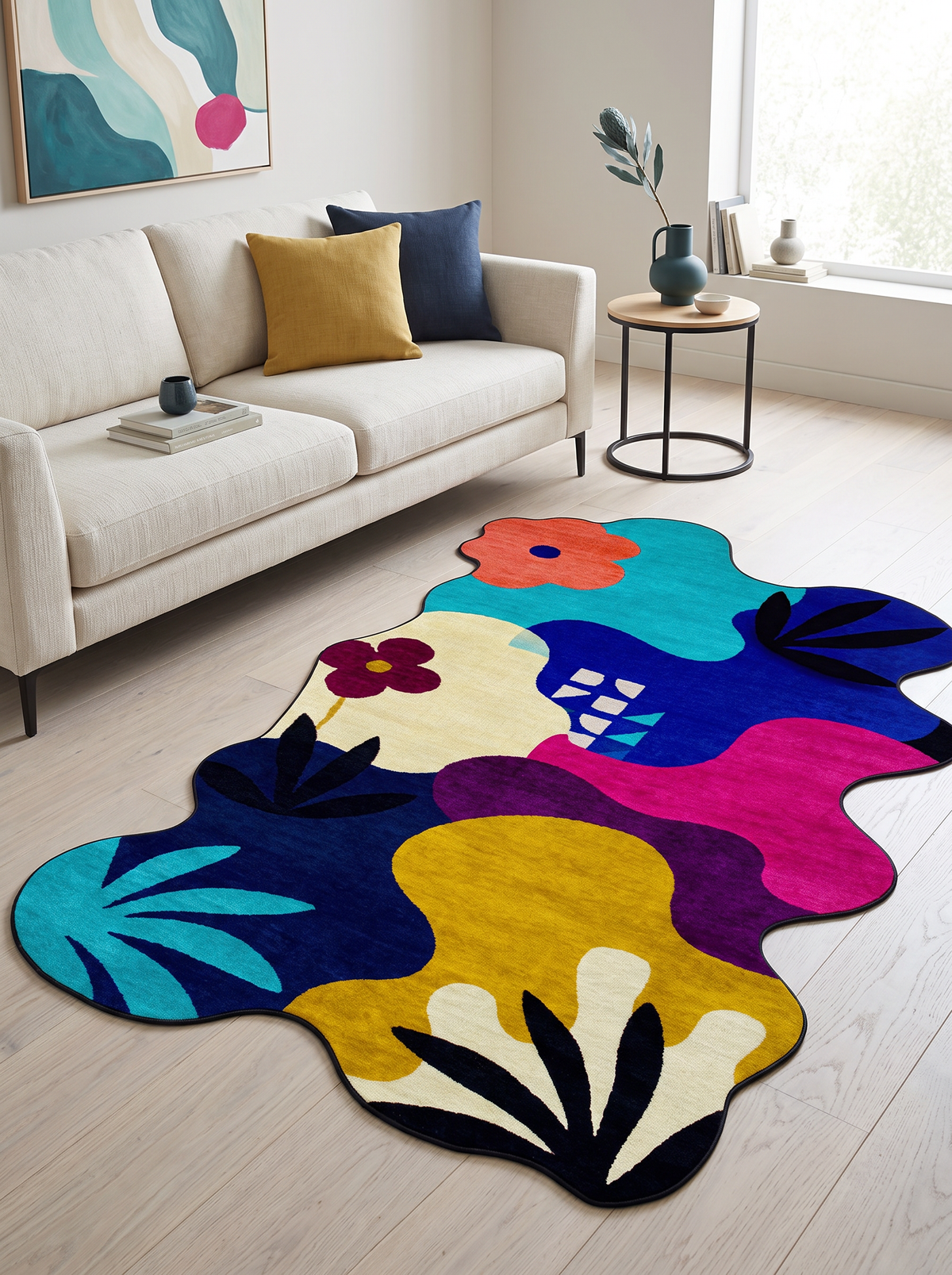 Arte AST062 Asimetrik Kesimli Modern Figürlü Renkli Şönil Halı