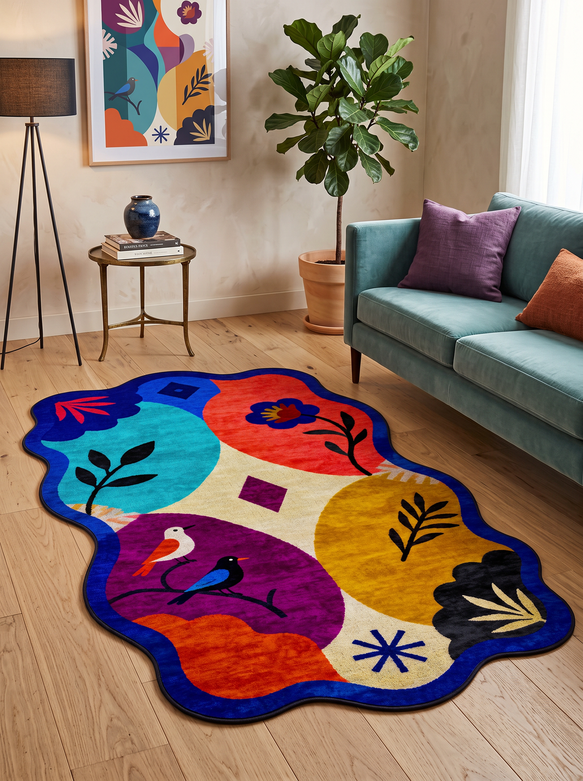 Arte AST066 Asimetrik Kesimli Modern Figürlü Renkli Şönil Halı