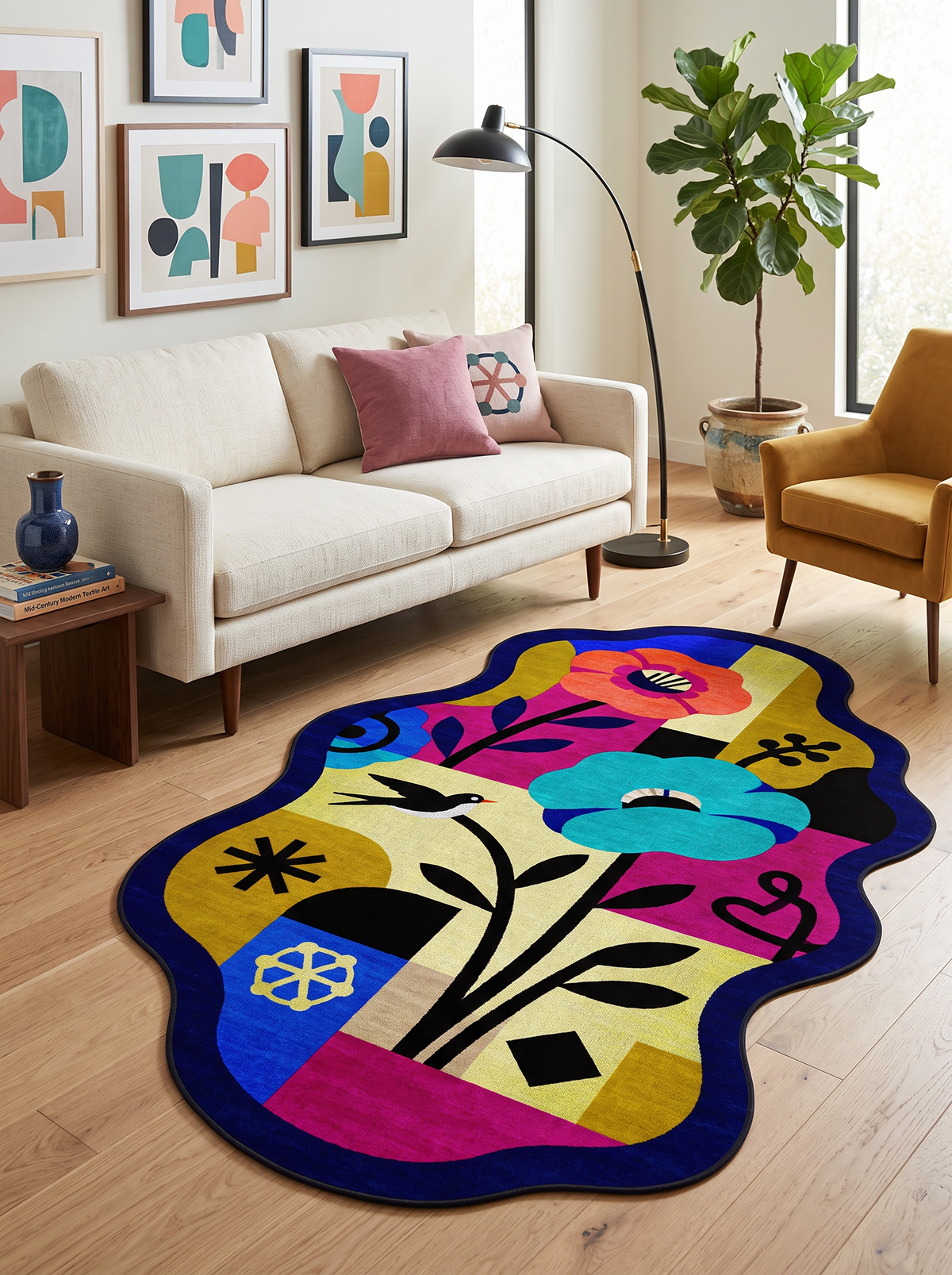 Arte AST067 Asimetrik Kesimli Modern Figürlü Renkli Şönil Halı