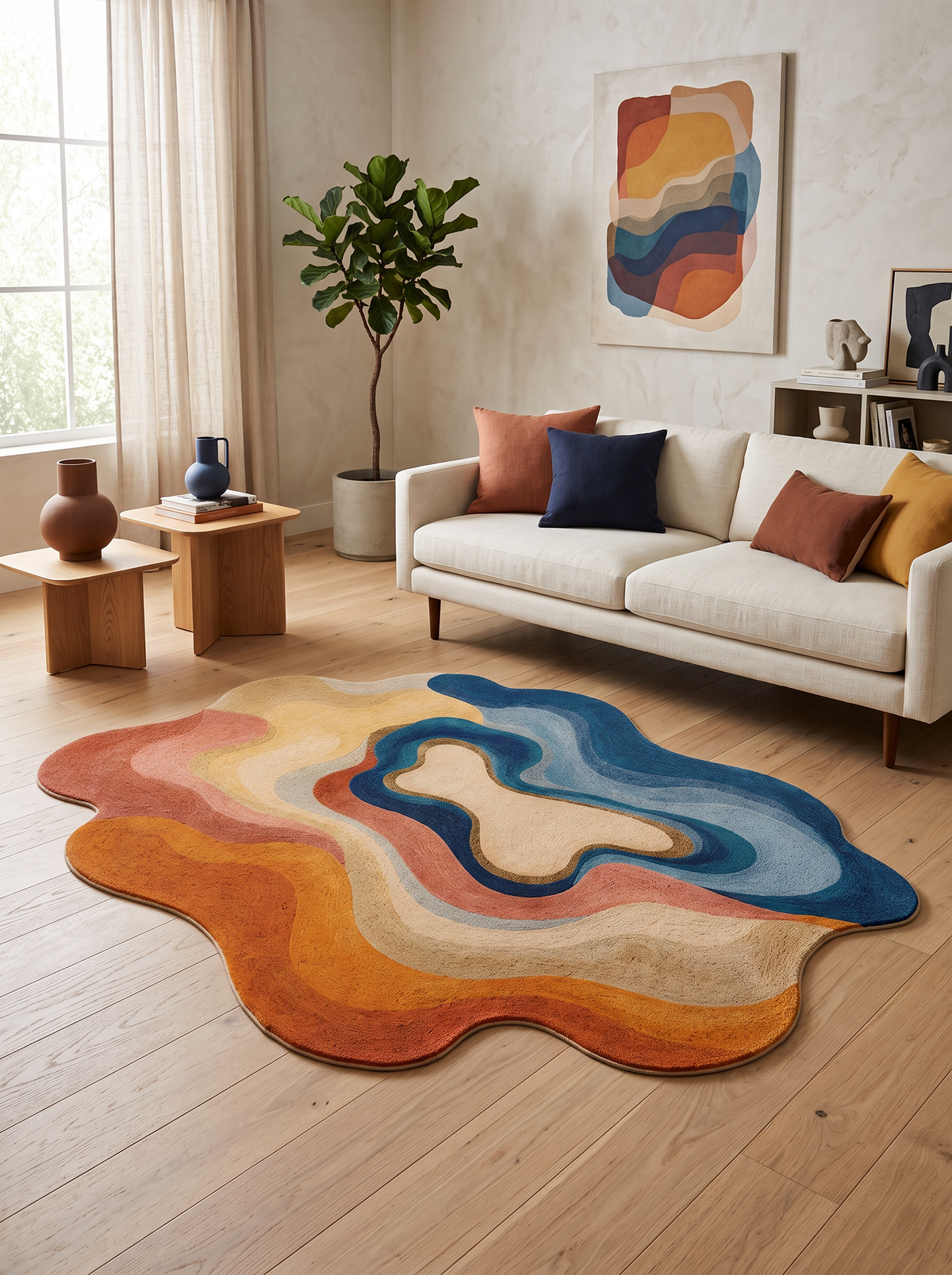 Arte AST070 Asimetrik Kesimli Modern Renkli Şönil Halı