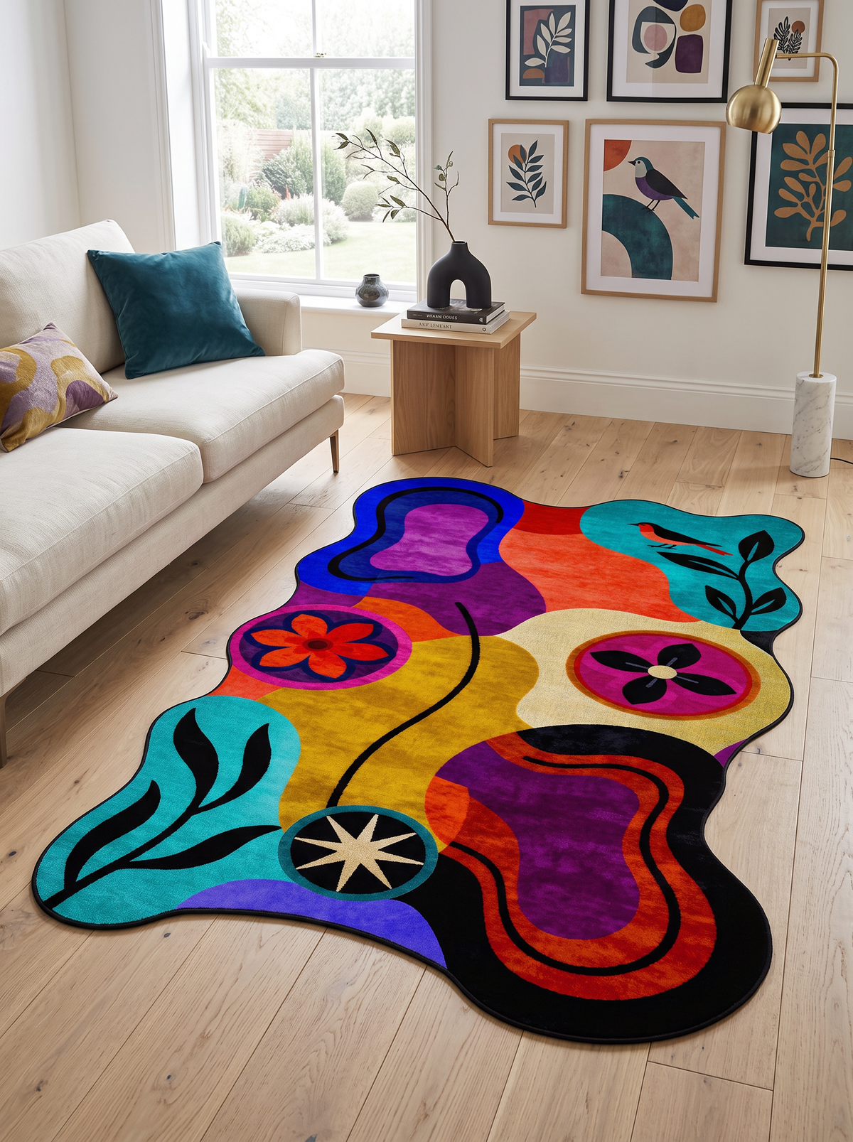 Arte AST061 Asimetrik Kesimli Modern Figürlü Renkli Şönil Halı