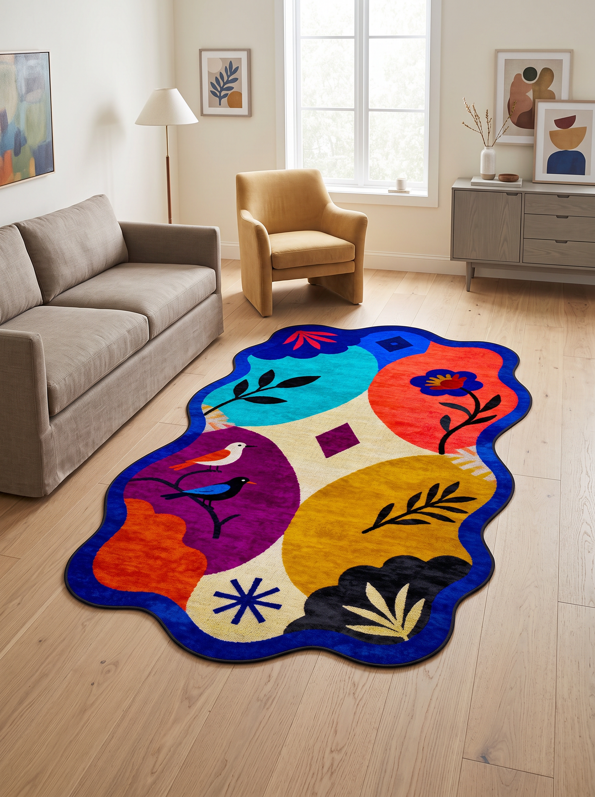 Arte AST066 Asimetrik Kesimli Modern Figürlü Renkli Şönil Halı