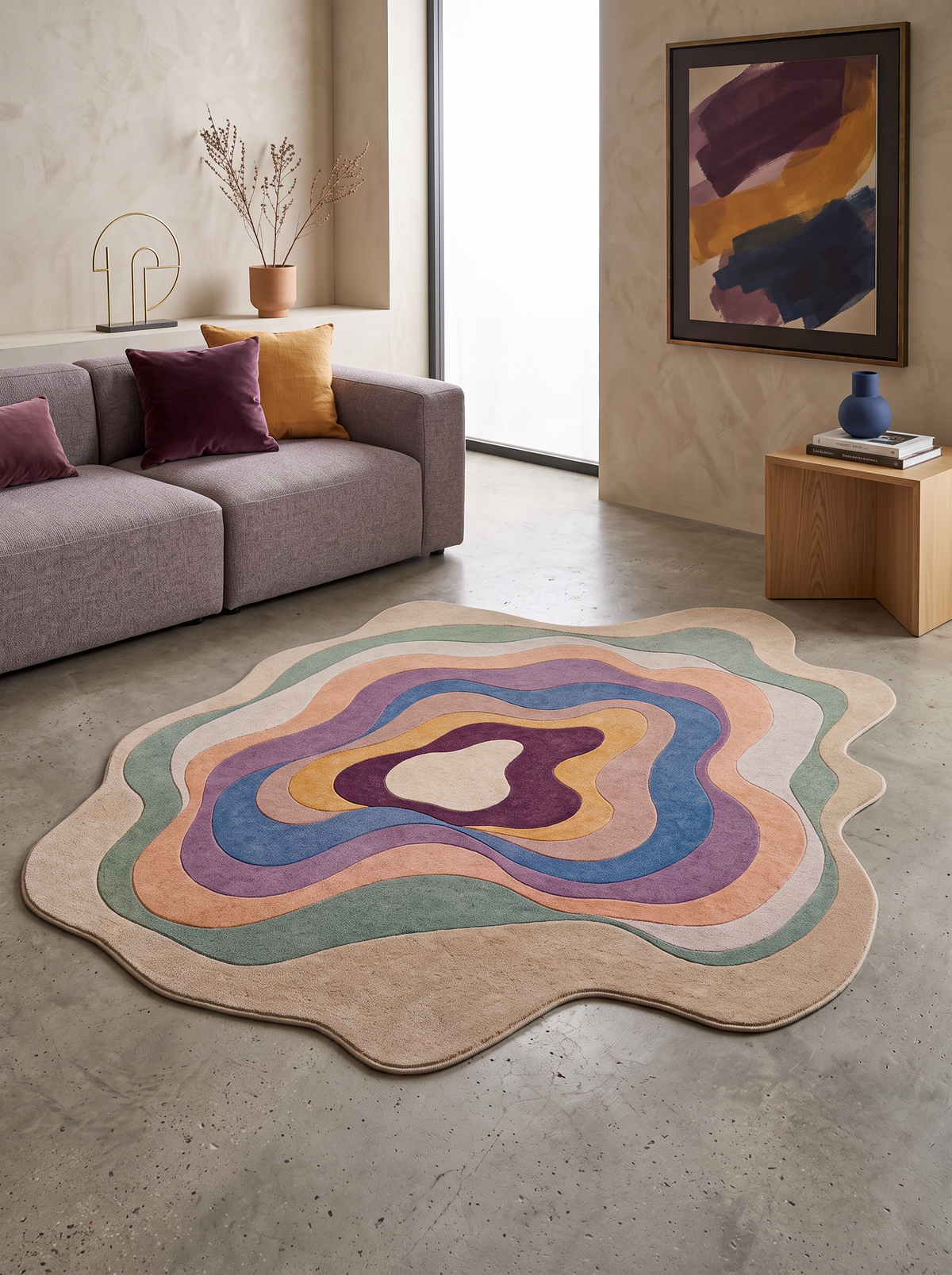 Arte AST058 Asimetrik Kesimli Modern Renkli Şönil Halı