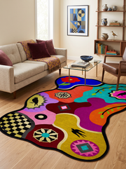 Arte AST065 Asimetrik Kesimli Modern Figürlü Renkli Şönil Halı
