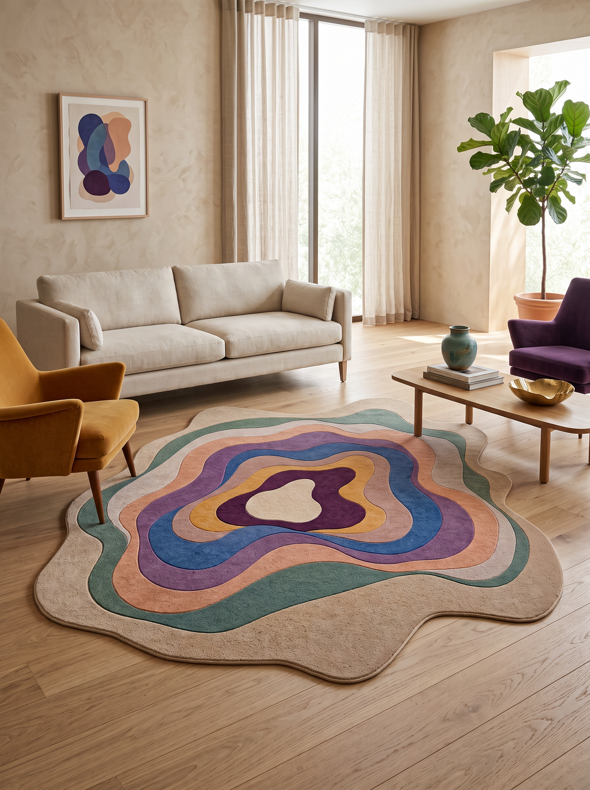 Arte AST058 Asimetrik Kesimli Modern Renkli Şönil Halı