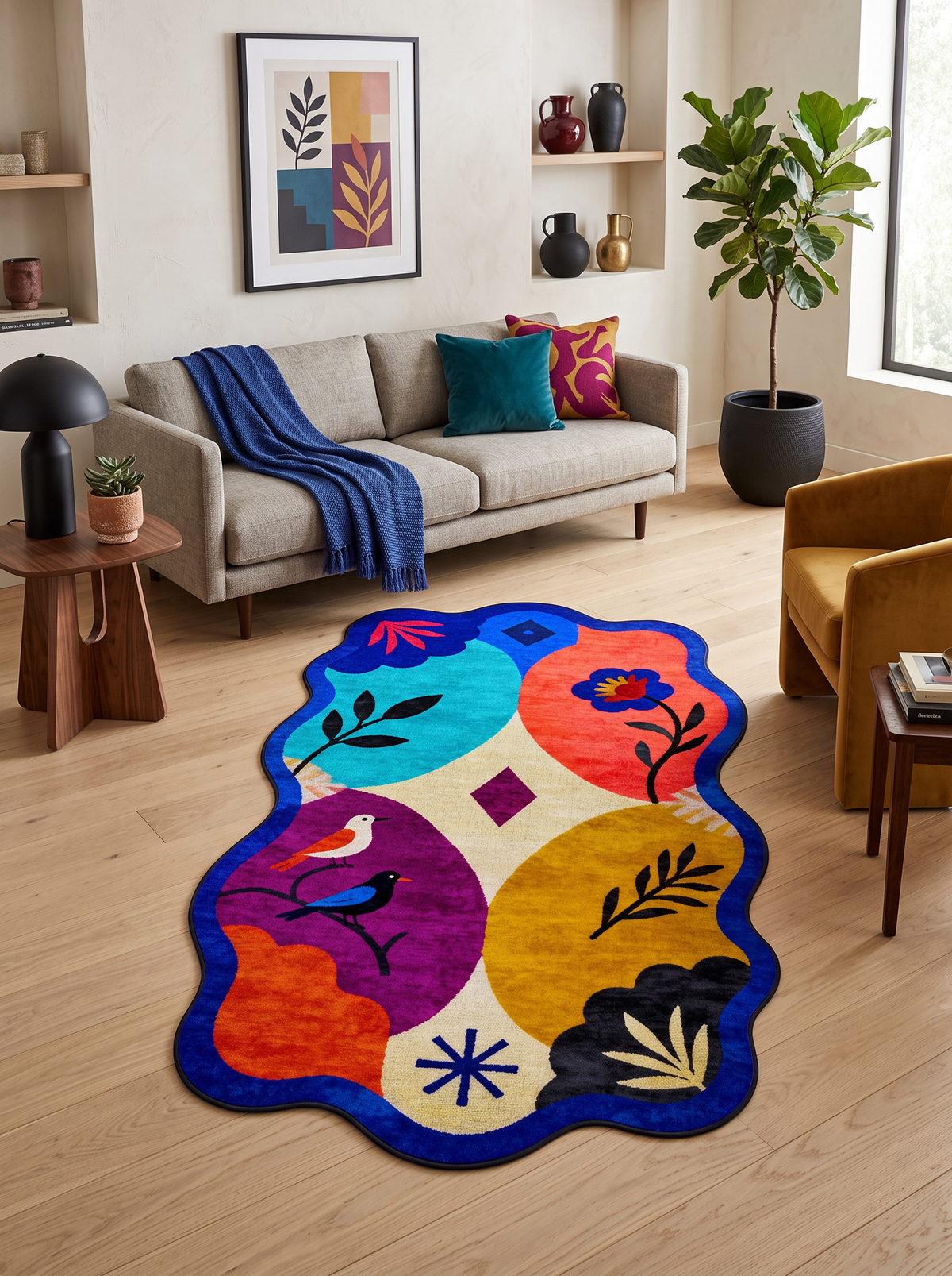 Arte AST066 Asimetrik Kesimli Modern Figürlü Renkli Şönil Halı