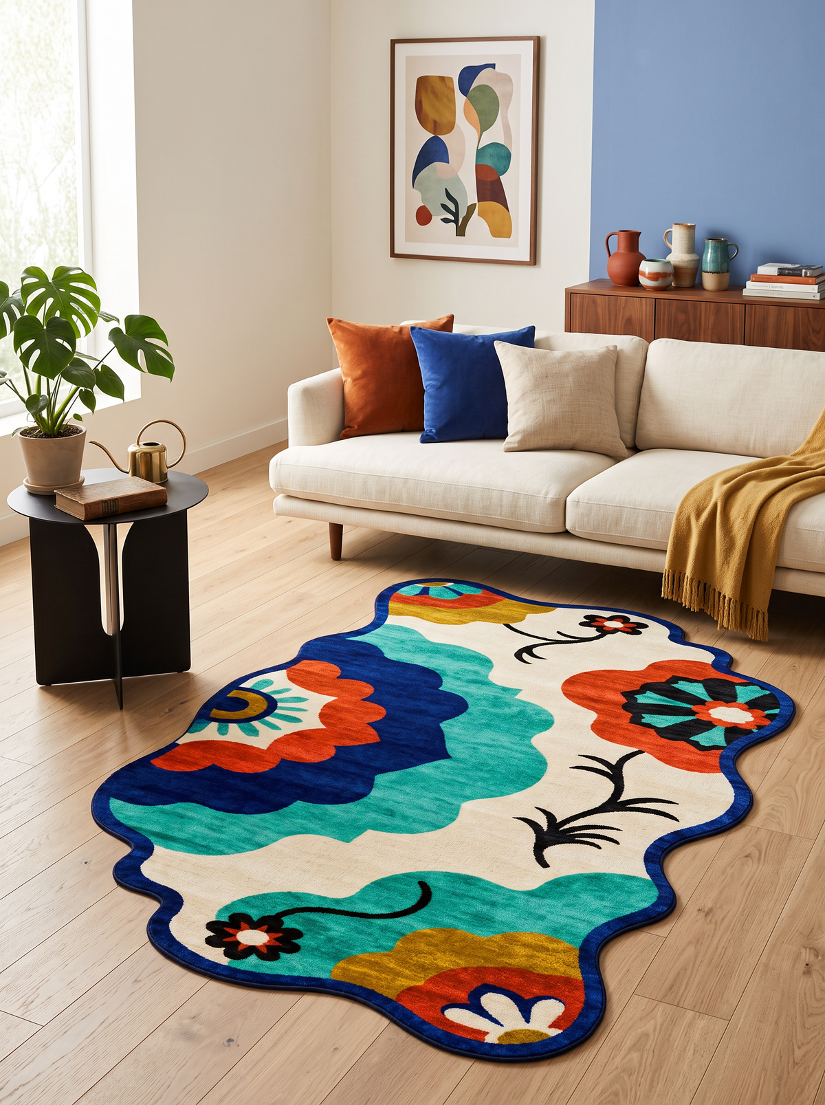 Arte AST060 Asimetrik Kesimli Modern Figürlü Renkli Şönil Halı