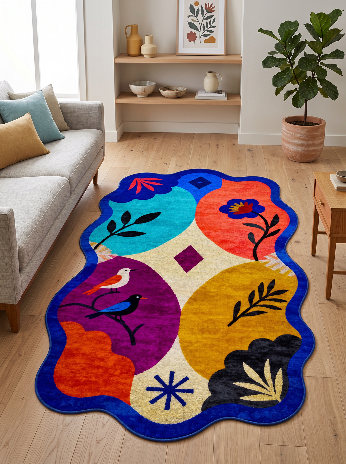 Arte AST066 Asimetrik Kesimli Modern Figürlü Renkli Şönil Halı