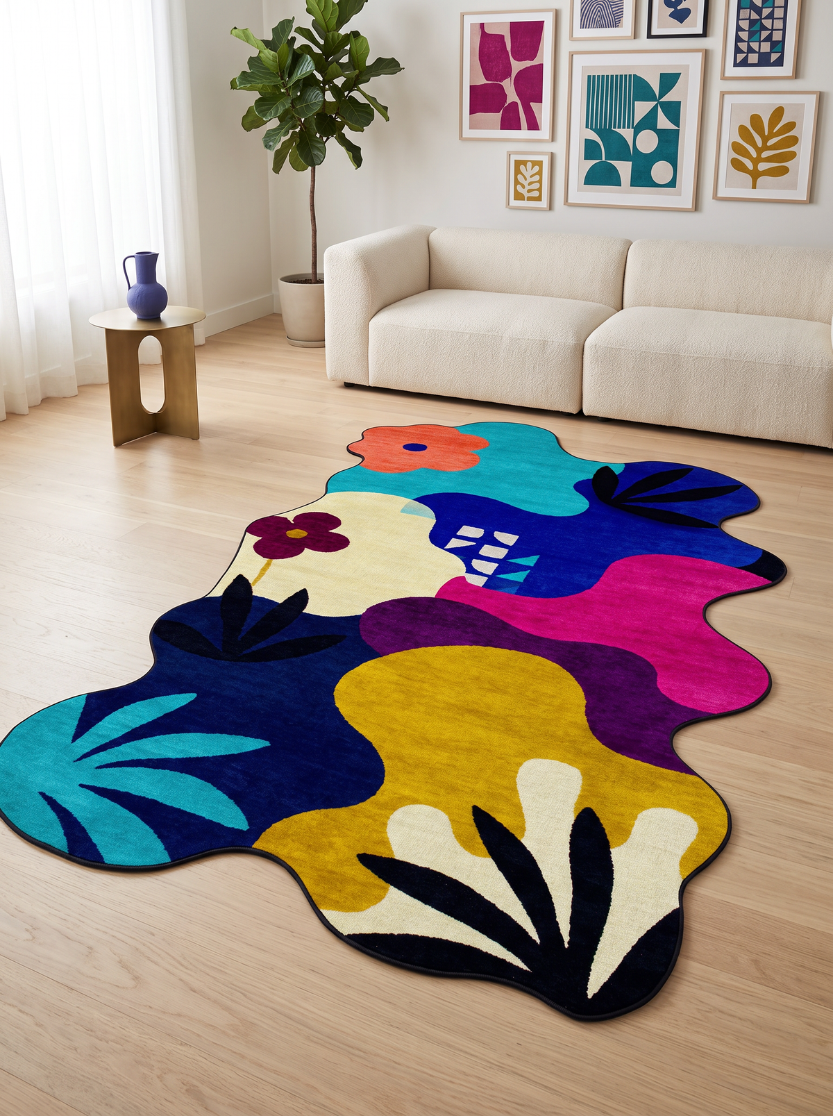 Arte AST062 Asimetrik Kesimli Modern Figürlü Renkli Şönil Halı