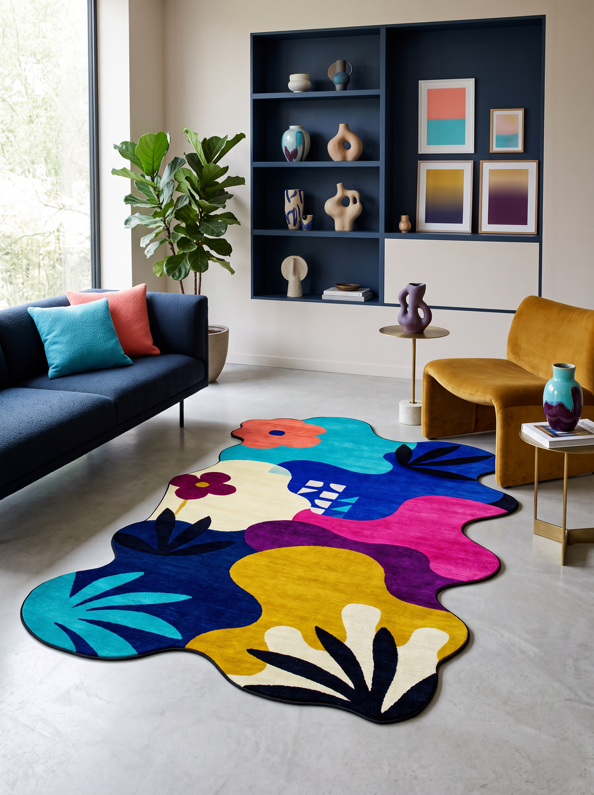 Arte AST062 Asimetrik Kesimli Modern Figürlü Renkli Şönil Halı