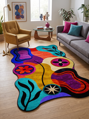Arte AST061 Asimetrik Kesimli Modern Figürlü Renkli Şönil Halı