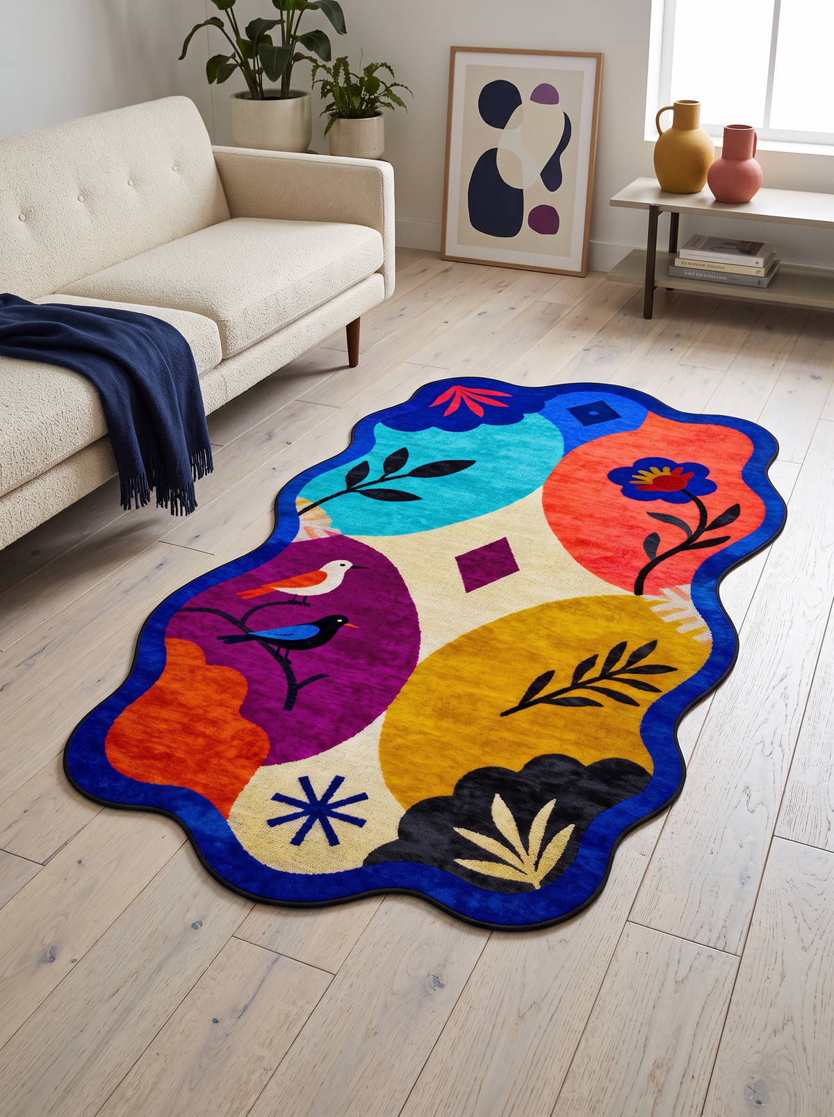Arte AST066 Asimetrik Kesimli Modern Figürlü Renkli Şönil Halı